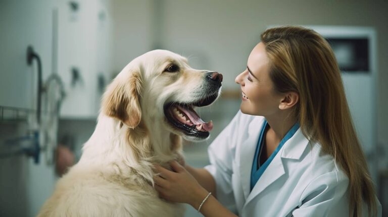 vet examining dogs gums