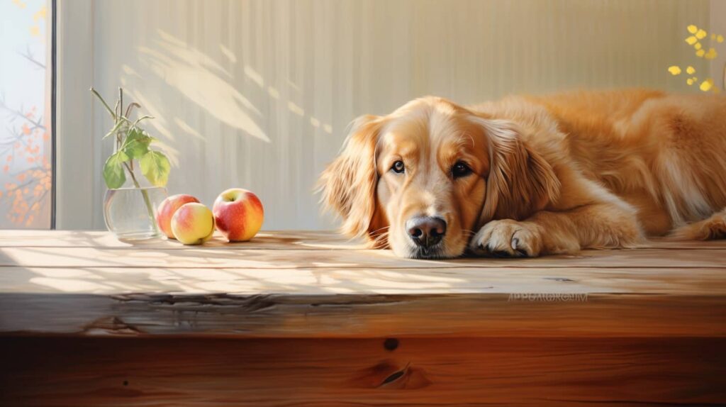 dog with peaches