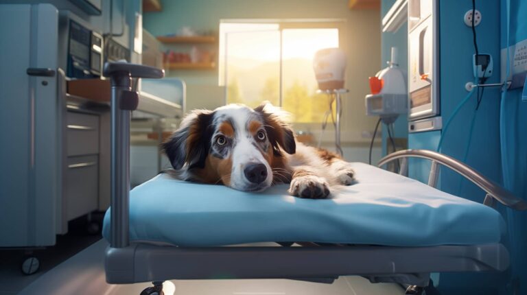 sick dog at vet