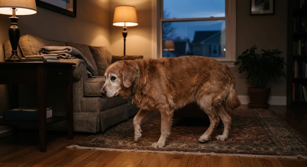 Older dog in living room at home